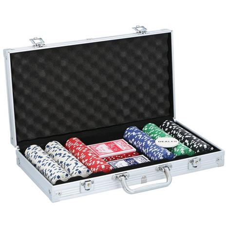 Set Valigetta Da Poker Confezione 300 Fiches 2 Mazzi Di Carte 5 Dadi E Gettone