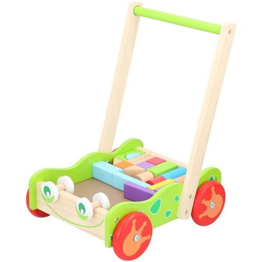 Carrello per Imparare a Camminare per Bambini con Blocchi in Legno Colorato - 2