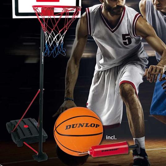 Canestro BASKET con Piantana Tabellone REGOLABILE 205 CM + Pallone Pompa  DUNLOP - Dunlop - Basket - Giocattoli