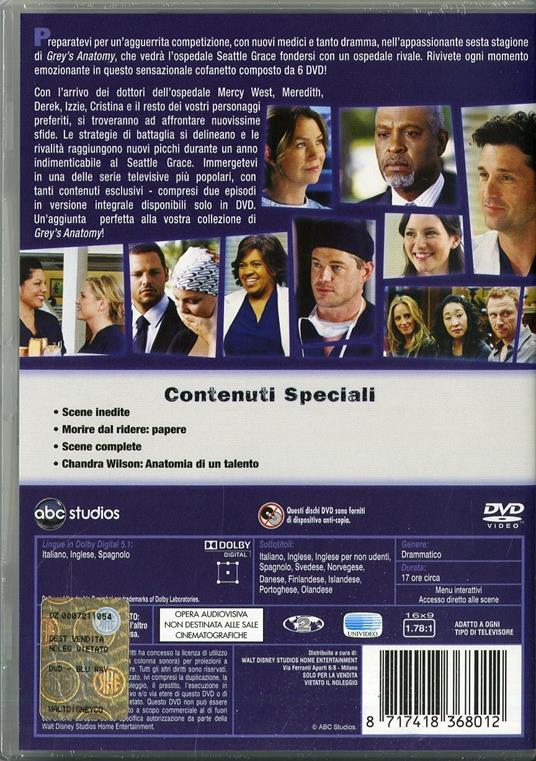 Grey's Anatomy. Stagione 6 (Serie TV ita) (6 DVD) - DVD - Film di Edward  Ornelas , Bill D'Elia Drammatico | laFeltrinelli