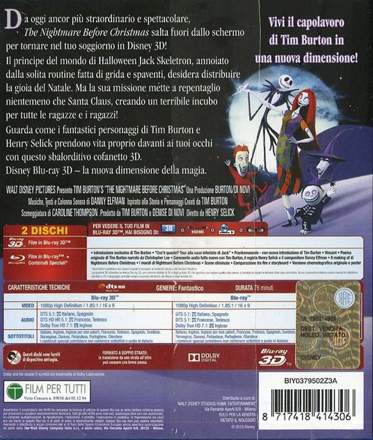 Nightmare Before Christmas 3D (Blu-ray + Blu-ray 3D) di Henry Selick - 2