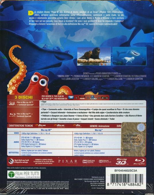 Alla ricerca di Dory 3D (Steelbook) - Blu-ray - Film di Andrew Stanton ,  Angus MacLane Animazione | Feltrinelli