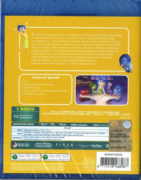 Inside Out (Blu-ray) di Pete Docter,Ronnie Del Carmen - Blu-ray - 2