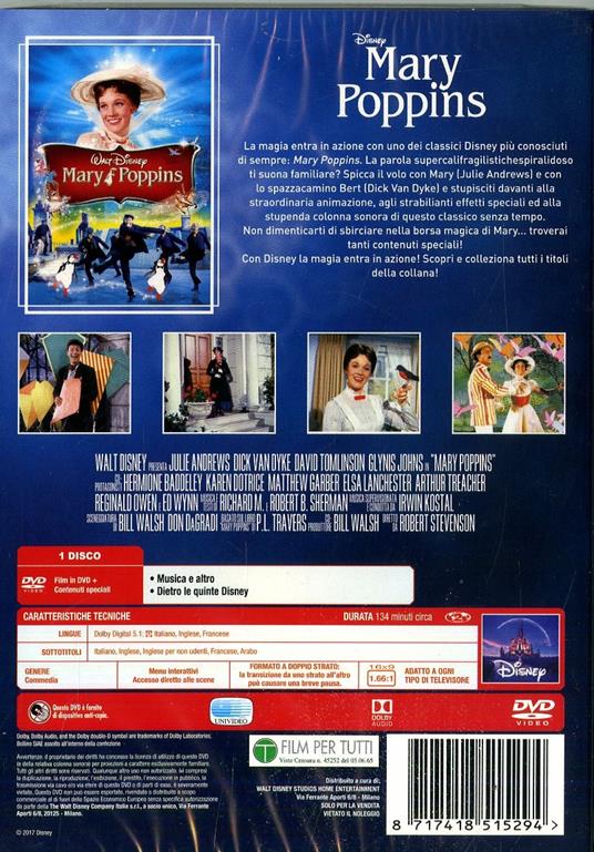 Mary Poppins. Limited Edition 2017 (DVD) - DVD - Film di Robert Stevenson  Commedia | laFeltrinelli