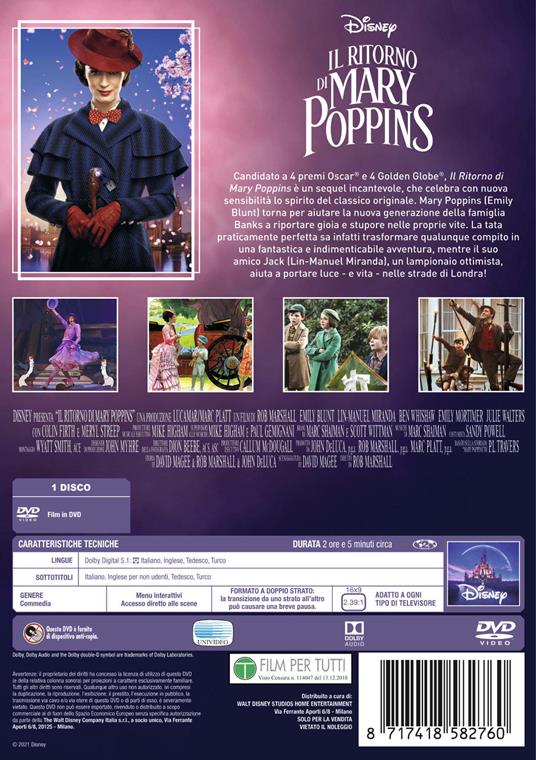 Il ritorno di Mary Poppins. Repack 2021 (DVD) - DVD - Film di Rob Marshall  Avventura | laFeltrinelli