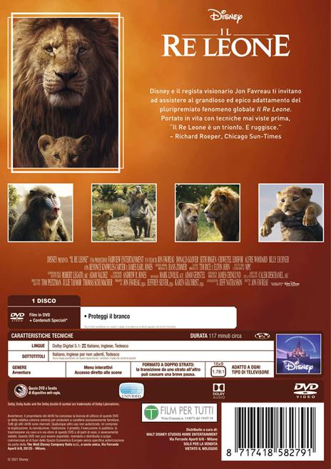 Il Re Leone Live Action. Repack 2021 (DVD) - DVD - Film di Jon Favreau  Avventura | laFeltrinelli