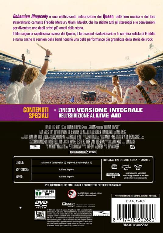Bohemian Rhapsody (DVD) di Bryan Singer - DVD - 2