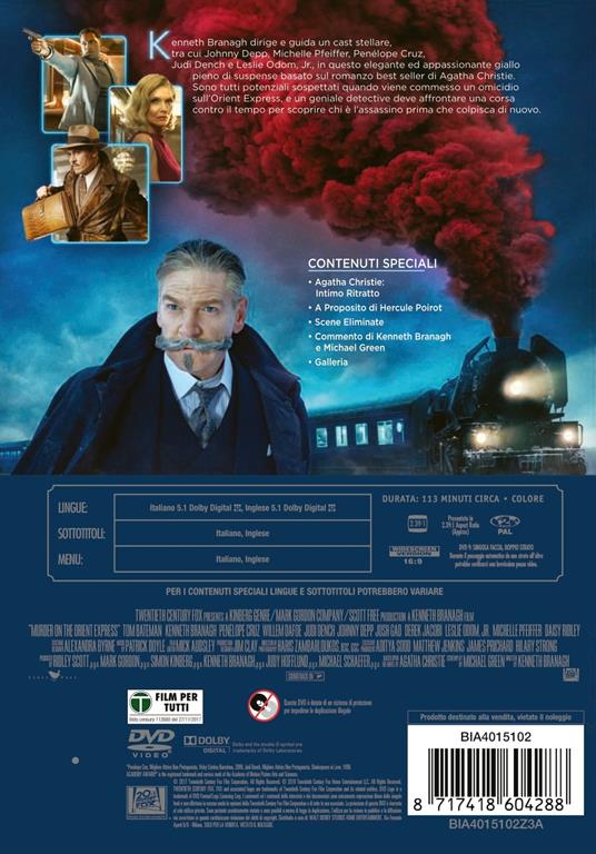 Assassinio sull'Orient Express (DVD) - DVD - Film di Kenneth Branagh Giallo  | Feltrinelli