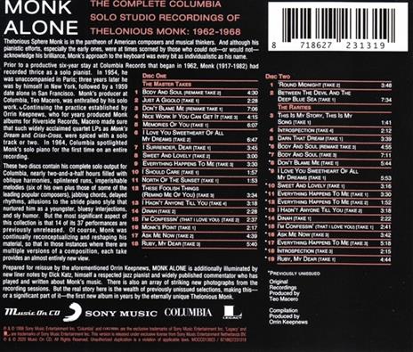 Monk Alone. Complete Columbia Solo Studio Recordings - CD Audio di Thelonious Monk - 2