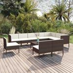 vidaXL Set Divani da Giardino 11 pz con Cuscini in Polyrattan Marrone