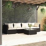 vidaXL Set Divani da Giardino 5 pz con Cuscini in Polyrattan Nero