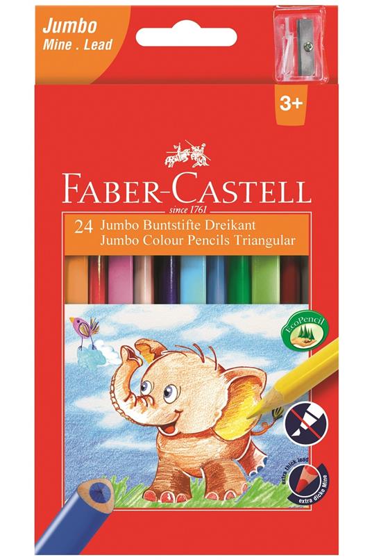 Matite triangolari Faber-Castell Jumbo Eco. Astuccio cartone 24 colori + temperino