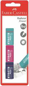 Cartoleria Blister 3 gomme Dust Free mini Trend, per matita, in vinile senza PVC, rettangolari,colorate Faber-Castell