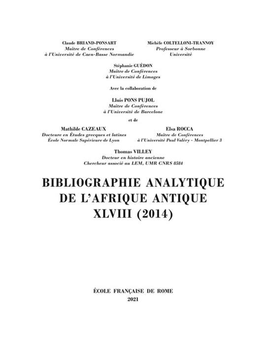 Bibliographie analytique de l'Afrique antique XLVIII (2014)