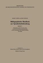 Bibliographisches Handbuch zur Sprachinhaltsforschung: Beiheft 1