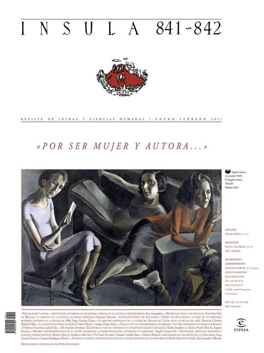 "Por ser mujer y autora..." (Ínsula n° 841-842, enero-febrero de 2017)