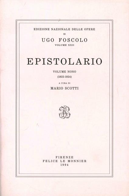 Opere. Vol. 22: Epistolario (1822-1824) - Ugo Foscolo - copertina