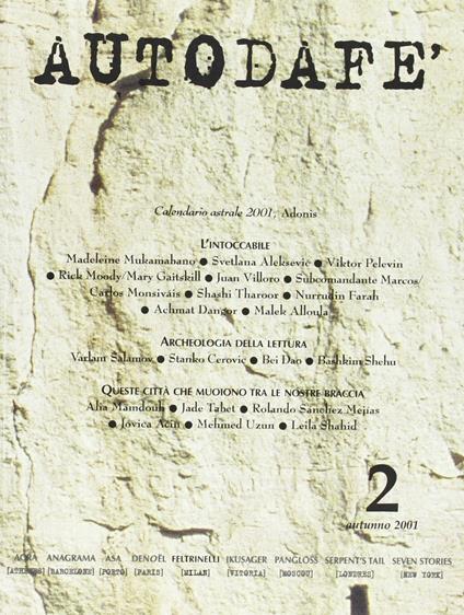 Autodafé. La Rivista del Parlamento Internazionale degli scrittori (2001). Vol. 2 - copertina