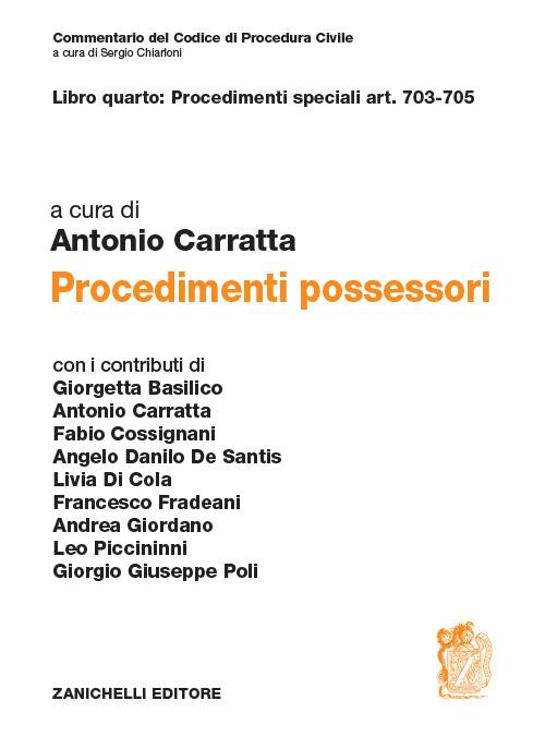 Libro quarto: Procedimenti speciali art. 703-705. Procedimenti possessori - copertina