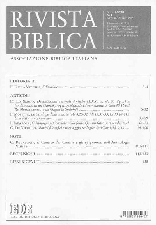 Rivista biblica (2020). Vol. 1 - copertina