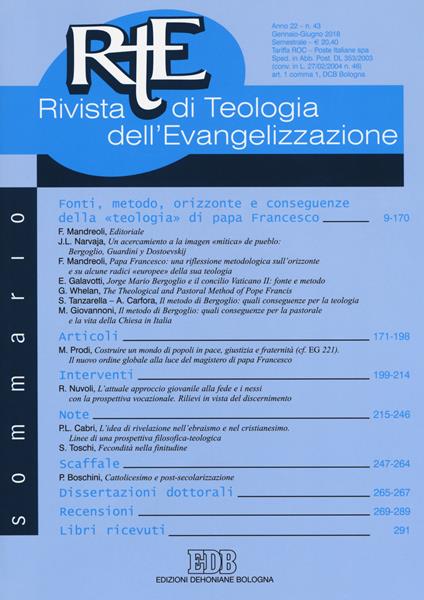 RTE Rivista di teologia dell'evangelizzazione (2018). Vol. 43 - copertina