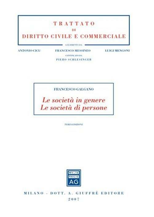 Le società in genere. Le società di persone - Francesco Galgano - copertina