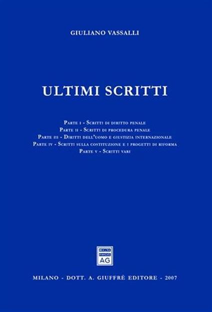 Ultimi scritti - Giuliano Vassalli - copertina