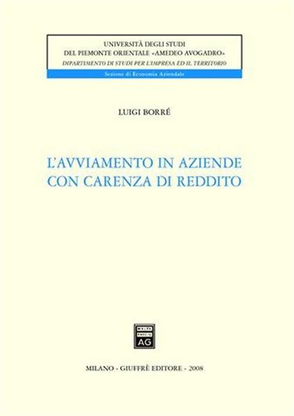 L' avviamento in aziende con carenza di reddito - Luigi Borrè - copertina