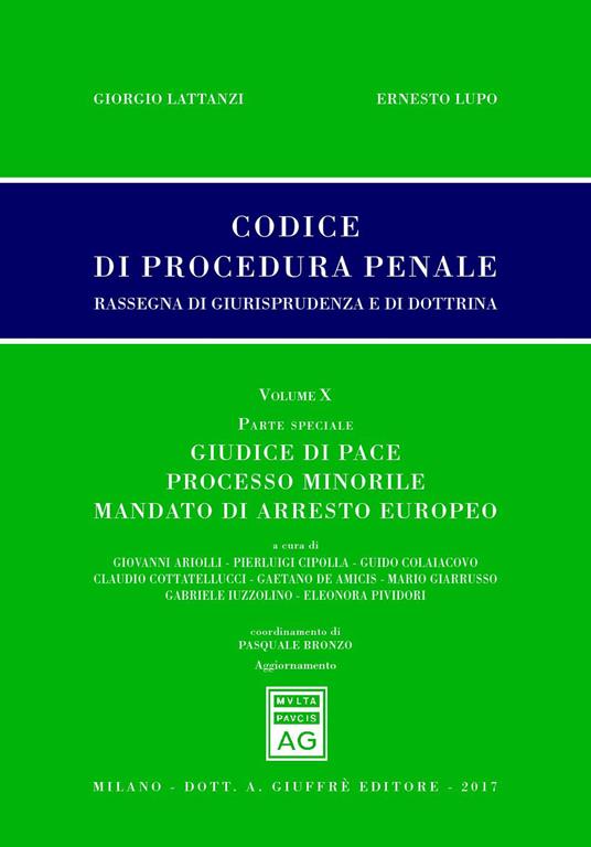 Codice di procedura penale. Rassegna di giurisprudenza e di dottrina (2017). Vol. 10: Parte speciale. Giudice di pace, processo minorile, mandato di arresto europeo. - copertina