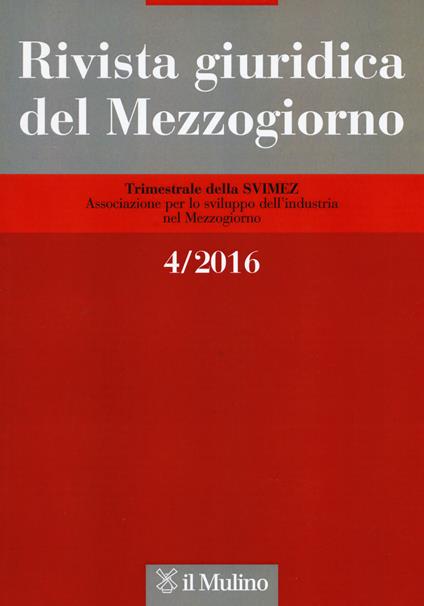 Rivista giuridica del Mezzogiorno (2016). Vol. 4 - copertina