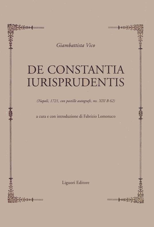 De constantia iurisprudentis (Napoli 1721, con postille autografe, ms.XIII B 62) - Giambattista Vico - copertina