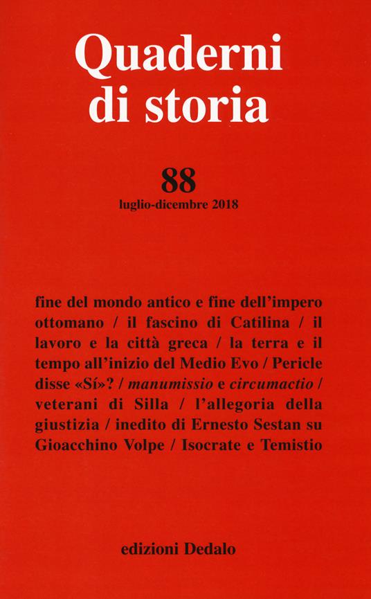 Quaderni di storia (2018). Vol. 88: Luglio-Dicembre - copertina