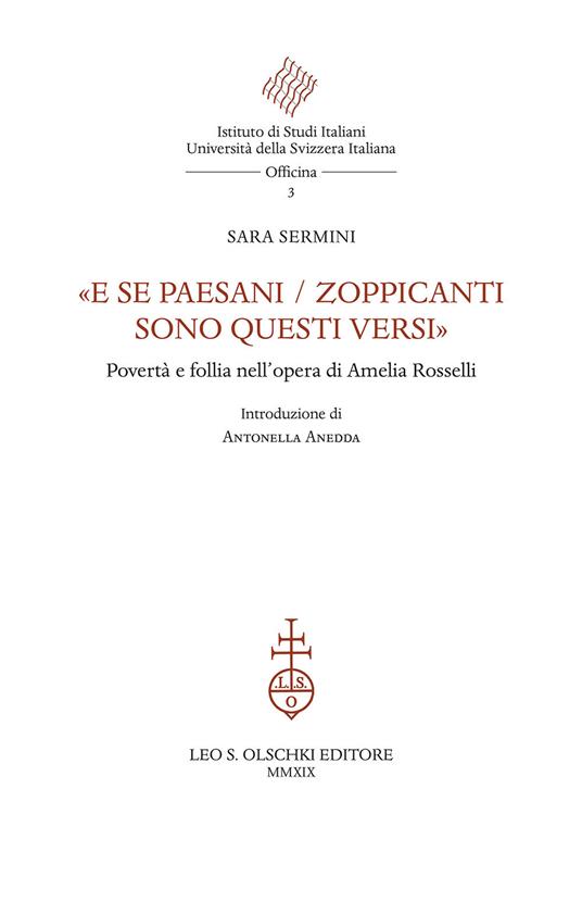 «E se paesani / zoppicanti sono questi versi». Povertà e follia nell'opera di Amelia Rosselli - Sara Sermini - copertina