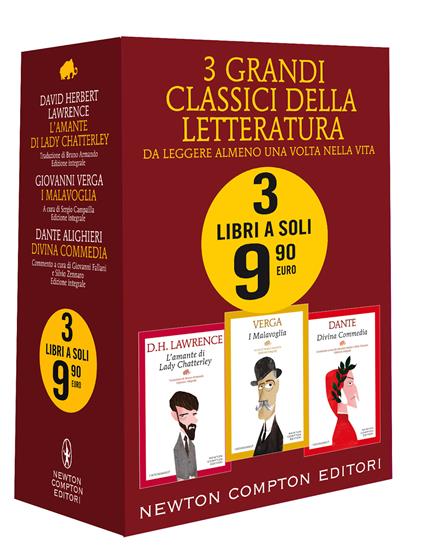 3 grandi classici: L'amante di Lady Chatterley-I Malavoglia-Divina commedia. Ediz. integrale - D. H. Lawrence,Giovanni Verga,Dante Alighieri - copertina