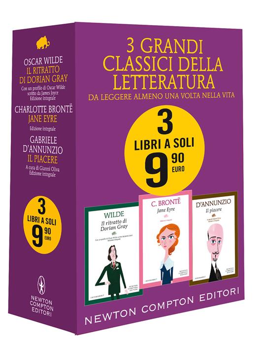 3 grandi classici: Il ritratto di Dorian Gray-Jane Eyre-Il piacere. Ediz. integrale - Charlotte Brontë,Oscar Wilde,Gabriele D'Annunzio - copertina