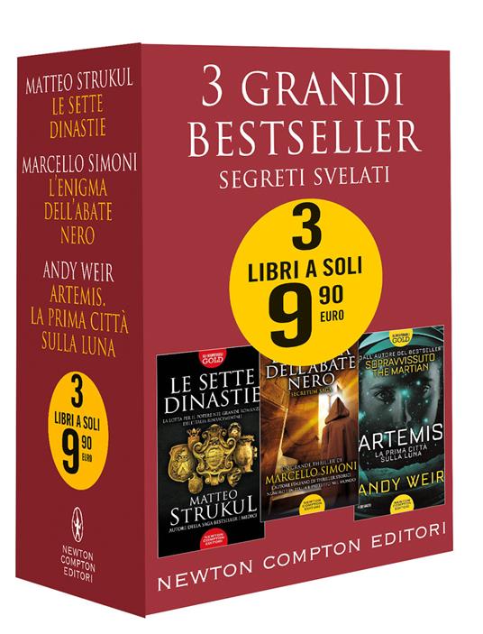 3 grandi bestseller. Segreti svelati: Le sette dinastie-L'enigma dell'abate nero-Artemis. La prima città sulla luna - Matteo Strukul,Marcello Simoni,Andy Weir - copertina