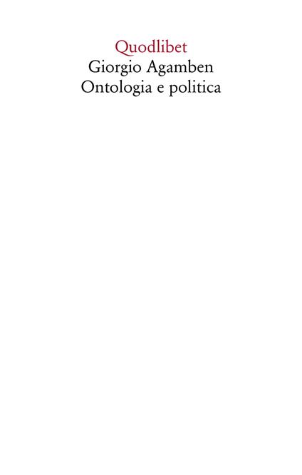 Giorgio Agamben. Ontologia e politica - copertina