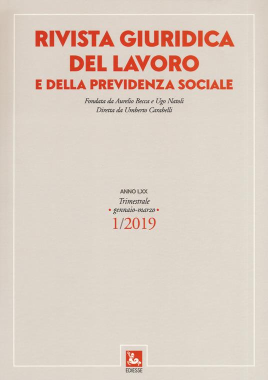 Rivista giuridica del lavoro e della previdenza sociale (2019). Vol. 1: Gennaio-marzo - copertina