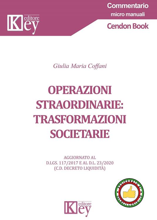 Operazioni straordinarie: trasformazioni societarie - Giulia Maria Coffani - copertina