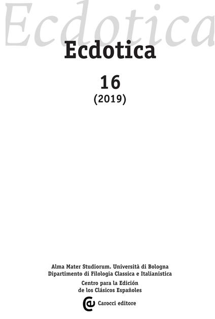 Ecdotica (2019). Vol. 16 - copertina