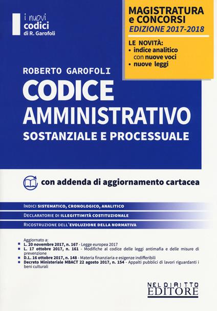 Codice amministrativo sostanziale e processuale - Roberto Garofoli - copertina