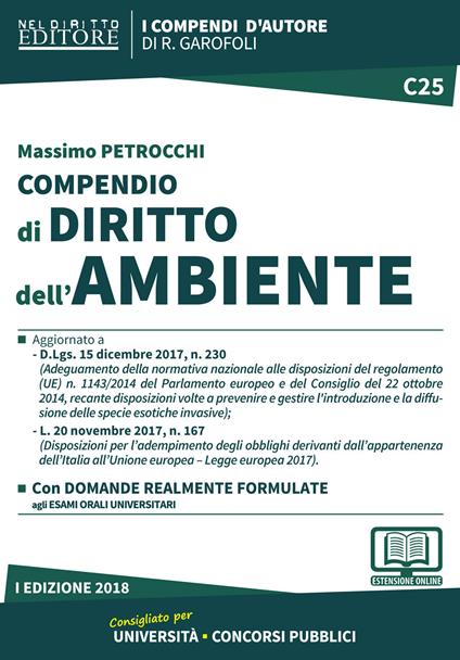 Compendio di diritto dell'ambiente - Massimo Petrocchi - copertina