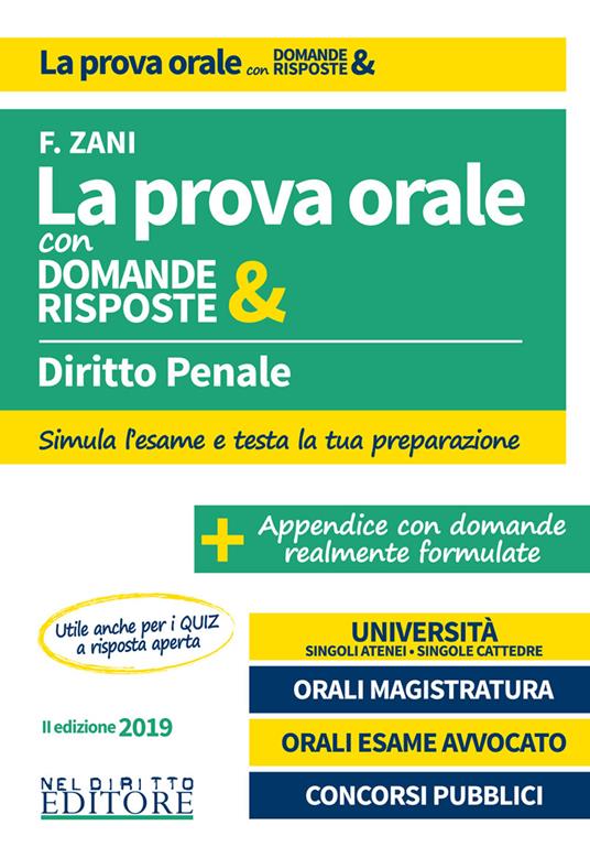 Diritto penale. La prova orale con domande & risposte - Francesca Zani - copertina