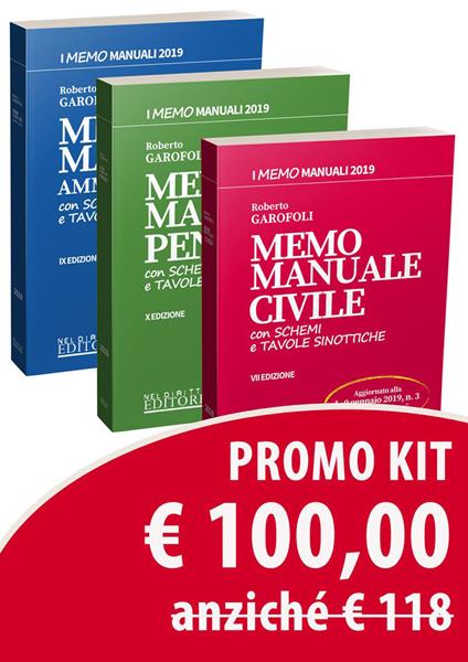 Meno manuale penale-Memo manuale amministrativo-Memo manuale civile. Con schemi e tavole sinottiche - Roberto Garofoli - copertina