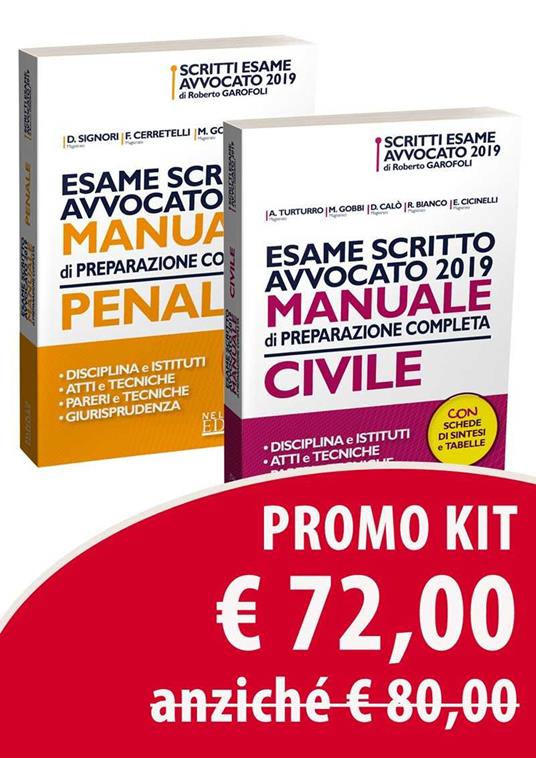 Esame scritto avvocato 2019. Kit: Manuale di preparazione completa. Penale-Manuale di preparazione completa. Civile - copertina