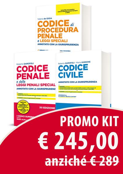 Codice civile. Annotato con la giurisprudenza-Codice penale e delle leggi penali speciali. Annotato con la giurisprudenza-Codice di procedura penale e leggi speciali. Annotato con la giurisprudenza - Roberto Garofoli,Maria Iannone,Valerio De Gioia - copertina