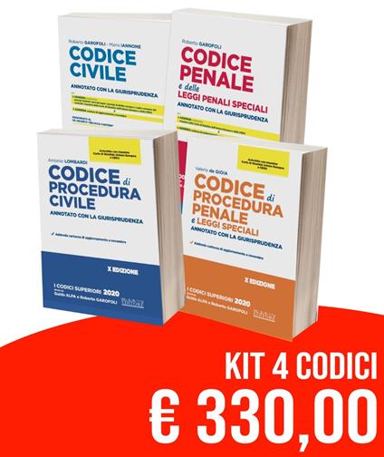 Kit Codici Esame Avvocato 2020: Codice civile-Codice penale e delle leggi penali speciali-Codice di procedura civile-Codice di procedura penale e leggi speciali. Annotati con la giurisprudenza. Nuova ediz. - Roberto Garofoli,Maria Iannone,Antonio Lombardi - copertina