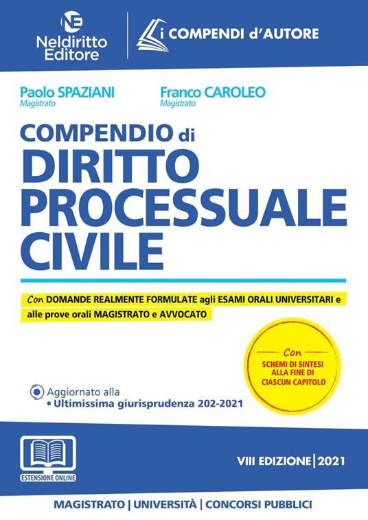 Compendio di diritto processuale civile. Nuova ediz. - Paolo Spaziani,Franco Caroleo - copertina