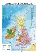 The British Isles 1:1.300.000. Carta murale scolastica fisico/politica plastificata con aste