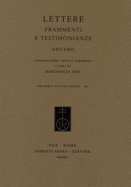 Lettere. Frammenti e testimonianze - Epicuro - copertina